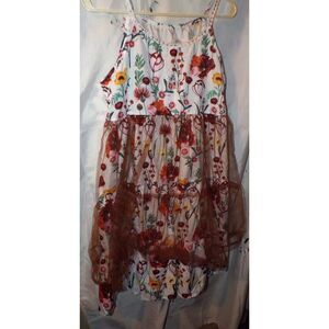 Popopie girls size large floral strapless dress with net overskirt NWT